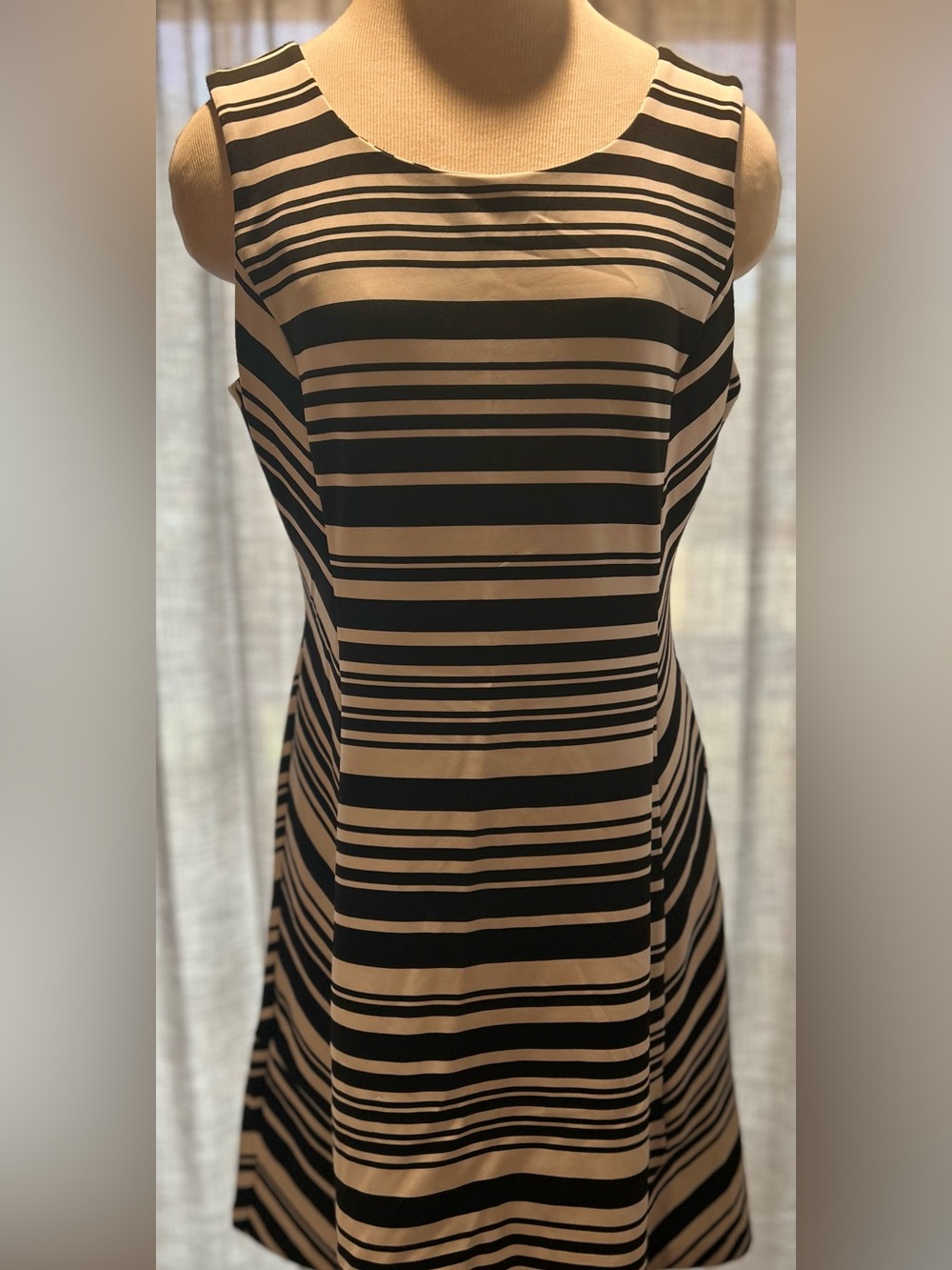 Worthington Black and White Classic Striped Sleeveless Midi Dress